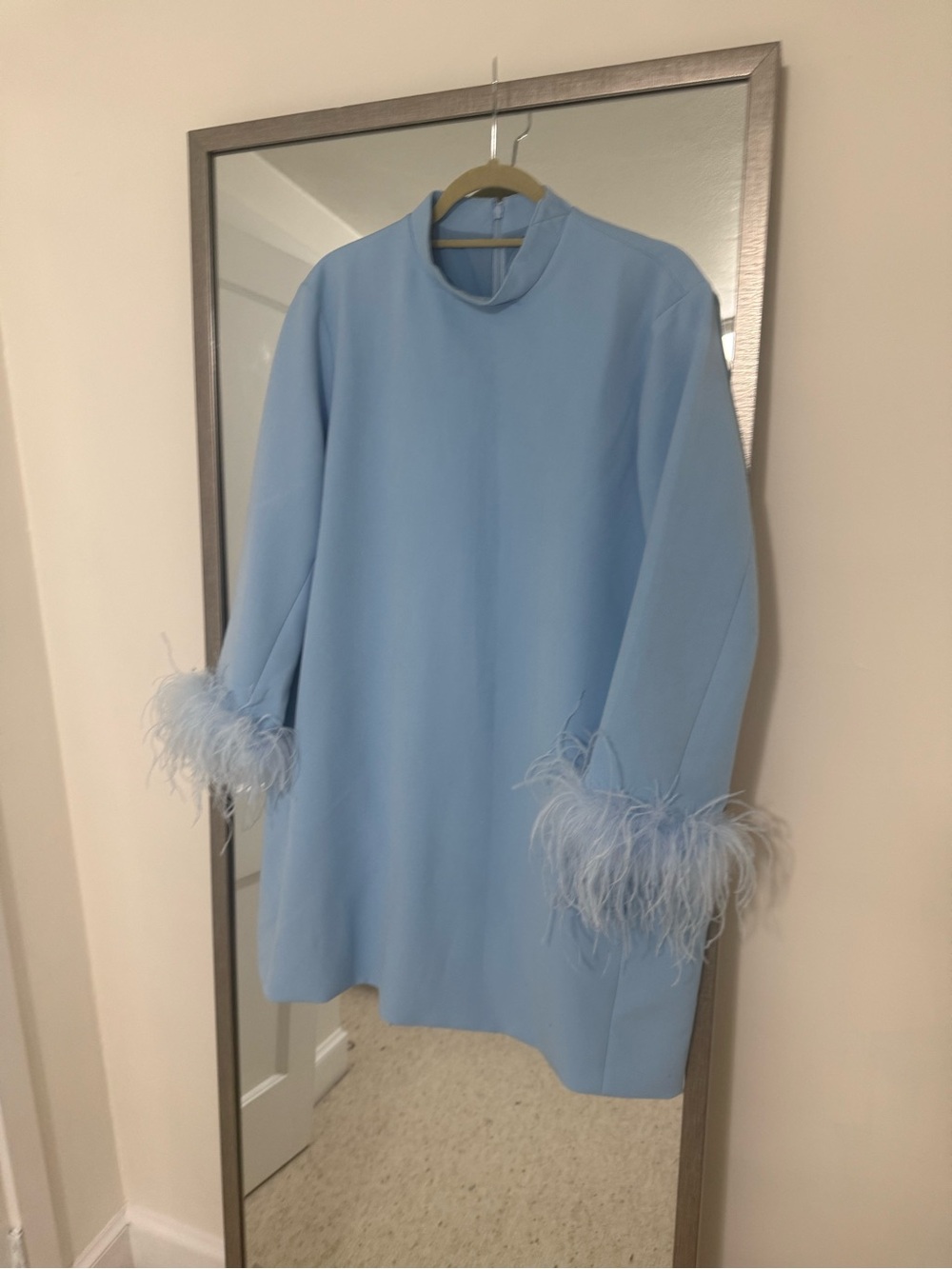 Light Blue Feather Cuff Women's Dress